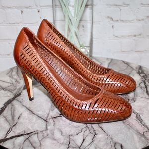 Cole Haan Brown Leather Woven Heels